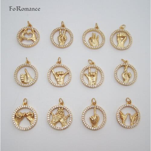 Yellow Gold Plated 45cm Chain Sign Pendant Copper Zircon Stones Different Hand Gestures Necklace Women Collares Lovers Jewelry