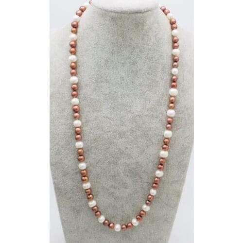 Freshwater pearl white near round white coffee 7-9mm necklace 26inch FPPJ wholesale beads nature