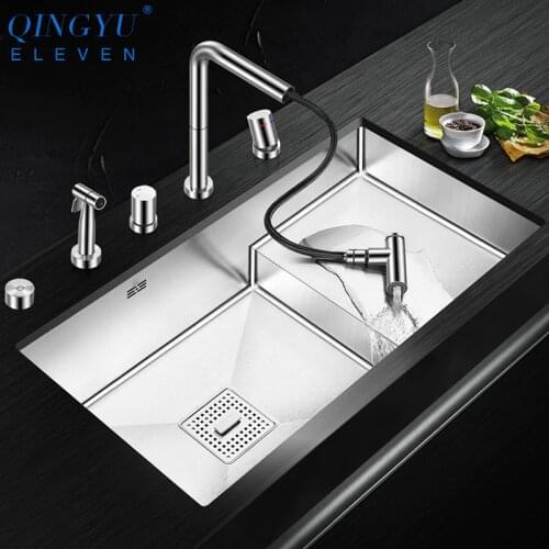 Luxury Stepped Kitchen Sink 304 Stainless Steel 4mm Thickness 220mm Depth Large Size Handmade Brushed Undermount Kitchen Sinks