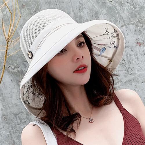 Summer Big Wide Brim Flower Sun Hat for Women Mesh UV Protection Beach Hat Female Net Foldable Sun Hats Ladys Bucket Hat