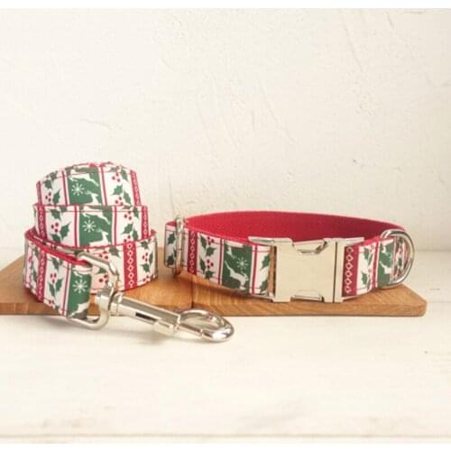 Customized Dog Collar Engraved Puppy ID Tag Leash Collar Set Adjustable Outdoor Fashion Print Pet Collar Leash CHRISTMAS DEER