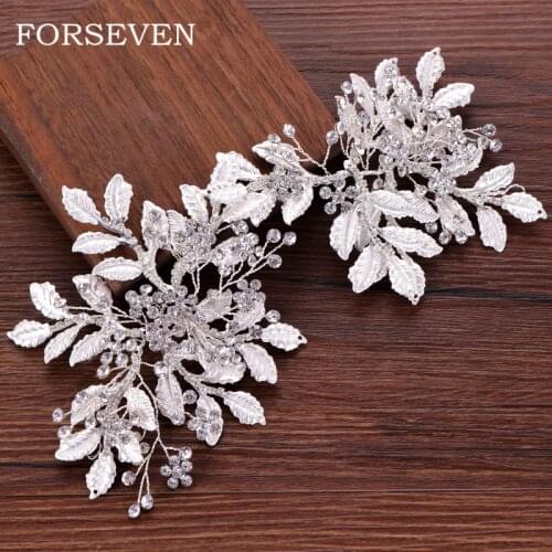 Wedding Hair Band Accessories Rhinestone Headband For Bridal Silver Color Leaf Rhinestone Hairband Brides Tiaras Jewellry