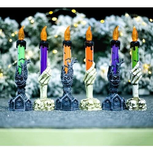 LED Candle Holder Hand Skull Skeleton Candle Stand Decoration Props Party For Home Art DIY Halloween Candlestick Q4W4
