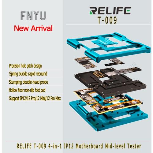 Motherboard Mid-level Tester RELIFE T-009 For IP12 Pro Max Mini 4-in-1 Double-Ended Spring Probe Non-Slip Test Fixture
