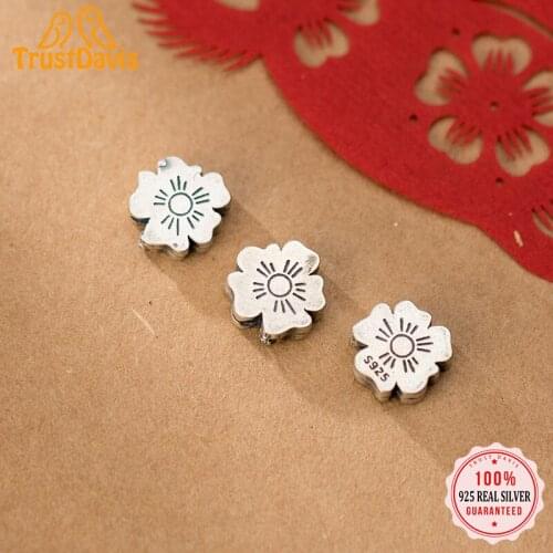 TrustDavis Real 925 Sterling Silver Fashion Flower Beads Charm Pendant Handmade DIY Accessories Fine Jewelry Wholesale HY255