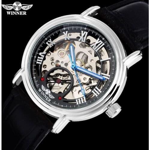 TWINNER fashion men mechanical watches leather strap hot casual brand mens automatic skeleton black watches relogio masculino