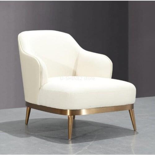 U-BEST Golden Base Gray/White Velvet Leisure Lobby Chaise Chair Chrome Stainless Steel Modern for Hotel