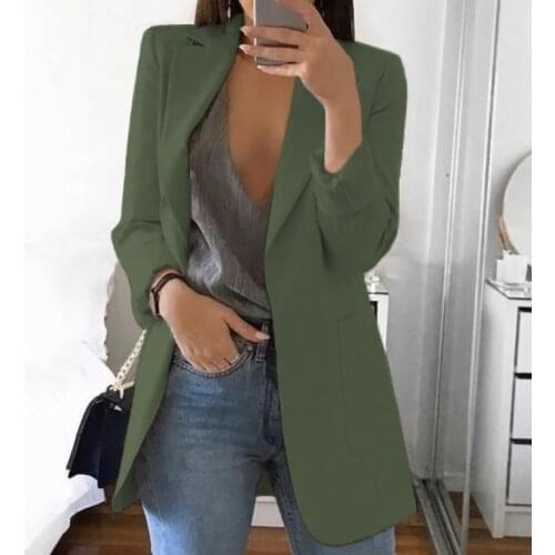 Women Blazers Windproof Coat Trench Coat Coats Autumn Spring Coat Blouse Jacket Female Solid Full Sleeve Pocket Suit Jacket 2021