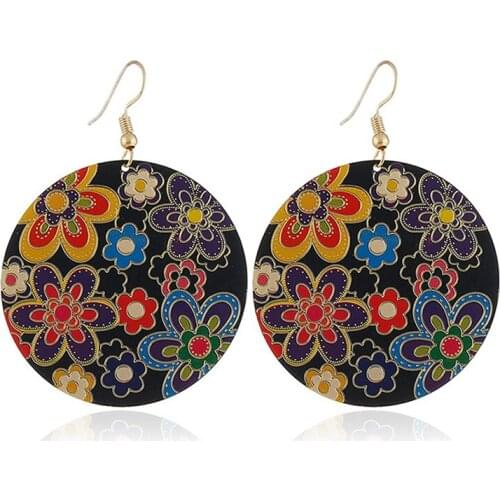 Boho Vintage Three Color Flower Dripping Oil Alloy Pendientes Stud Earrings For Women Big Circle Kolczyki Sieraden Aros