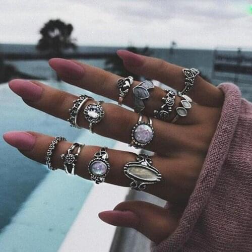 Meyfflin Vintage Ring Set Fashion Punk Antique Silver Color Tortoise Knuckle Rings for Women Bague Femme Boho FingerJewelry