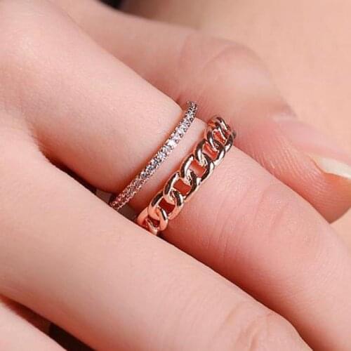 Double Chain Design Crystal Ring Open Gold Silver Color Rings For Women Anel Jewelry Anillos Jewellery Aneis Bague Anelli Anillo