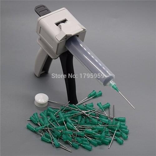 100pcs 18G Needle Blunt Dispensing Tip and 30cc Glue Dispenser Syringe Barrel with UV Adhesive Caulking Gun 30ml Manual Glue Gun