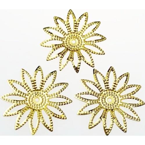 20pcs 28mm Metal Flower Filigree Wraps Crafts Gift Decoration DIY Cosplay Bridal hair accessories Wholesale Charms