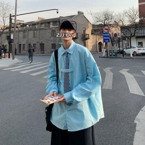 2021 Mens Long Sleeve Hawaiian Shirt Loose (tie Free) Cotton Clothes Camisa Masculina Lapel Collar Solid Color Shirt M-2XL