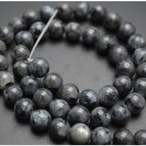 4mm~14mm Natural Black Larvikite Labradorite Stone Smooth Round Loose Beads