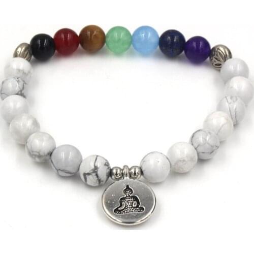 8mm fgd2 elastic adjusted Charm nature stone bead Reiki Frosted agate Onyx Lotus life tree Buddha head white Howlite Bracelet