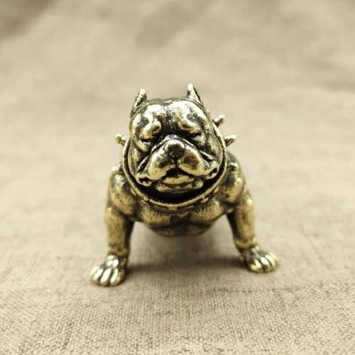 Antique Solid Brass French fighting dog Figurines Retro Copper Animal Tea Pet Desktop Ornament Decor Crafts Keychain Pendants