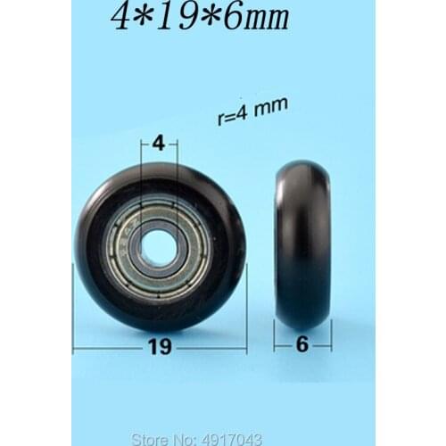 Free shipping 10 PCS 624zz bearing bag plastic pulley Palin wheel rolling wheel spherical arc pom showcase drawer wheel 4*19*6