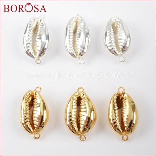 BOROSA Gold Plated /Silver Color Natural Shell chams Double Bails Connectors for Womens Necklace Bracelet Jewelry Making G1501