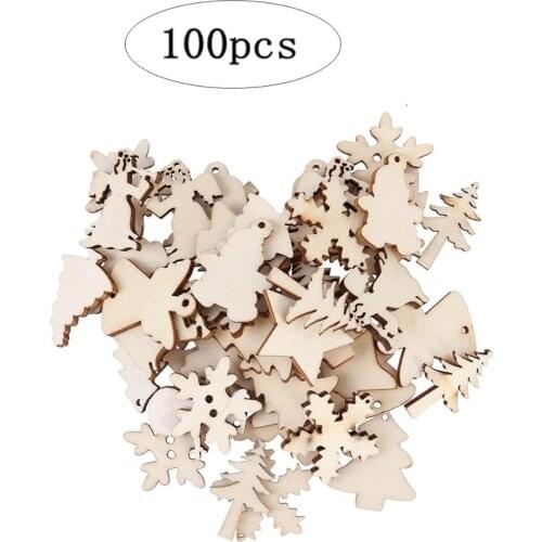 25/100PCS Wooden Christmas Tree Snowman Snowflake 12 Mixed Shaped Unfinished Slices Hanging Ornament DIY Arts Crafts Decoration