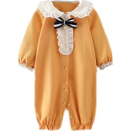 Baby Clothes Baby Rompers Newborn Baby Clothes Cotton Long Sleeves Collar Baby Jumpsuit Infant Jumpsuit Blue 0-18M Baby Girl