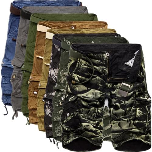 Mens Casual Shorts Camouflage Loose Cargo Shorts Male Large Size Multi Pocket Military Short Pants Overalls 10 Colors / No Belt