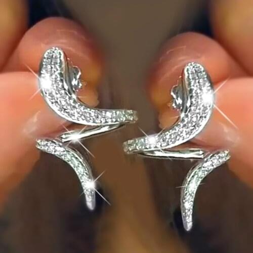 Huitan Newly-designed Silver Color Wrap Earrings Women Wedding Engagement Party Bridal Fashion Dangle Earring Luxury CZ Jewelry