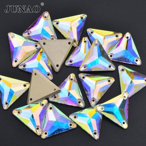 JUNAO 12mm 16mm 20mm Sewing Triangle Crystal K9 Glass Rhinestone Flat Back Strass Stone Sewn Diamond for Decoration