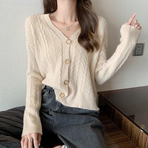 OHRYIYIE White Autumn Sweater Cardigan Women Korean Fashion Short Knit Cardigans Female All-Match Long Sleeve Crop Sweater Femme