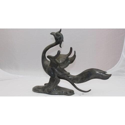 China Feng Shui Pure Bronze Copper Phenix Suzaku bird Myth God Beast Statue