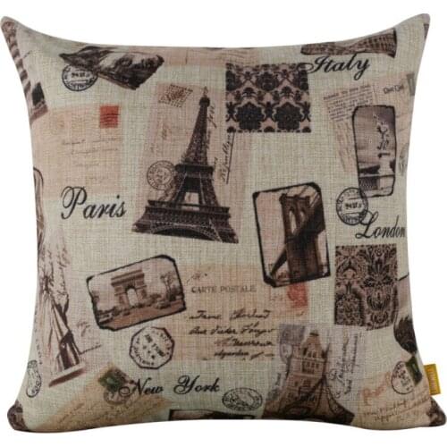 LINKWELL 18"x18" World Famous Place of Interest Eiffel Tower Tower Bridge Golden Gate Bridge Burlap Pillow Case Cushion Cover