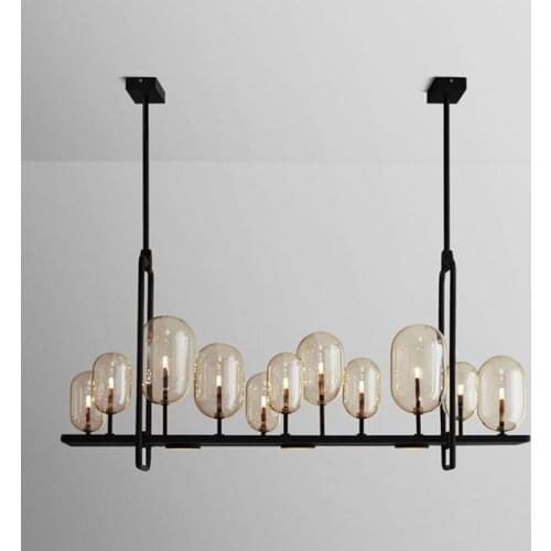 Modern Amber Glass Led Chandelier Lighting Living Room Decor Led Chandeliers Lamp Black Hanging Lights Suspension Drop Luminaire