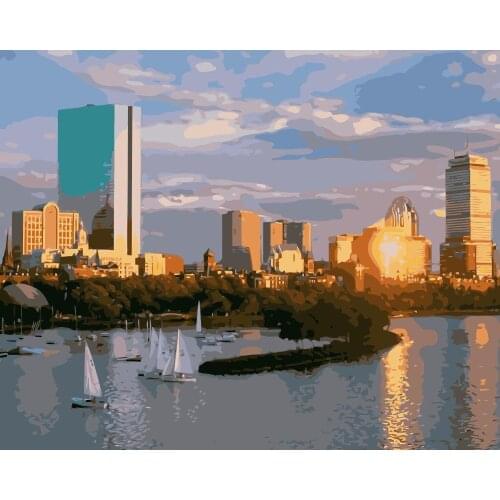 MaHuaf-j315 Back Bay Boston Yacht Skyscraper DIY coloring by numbers Wall decoration painting