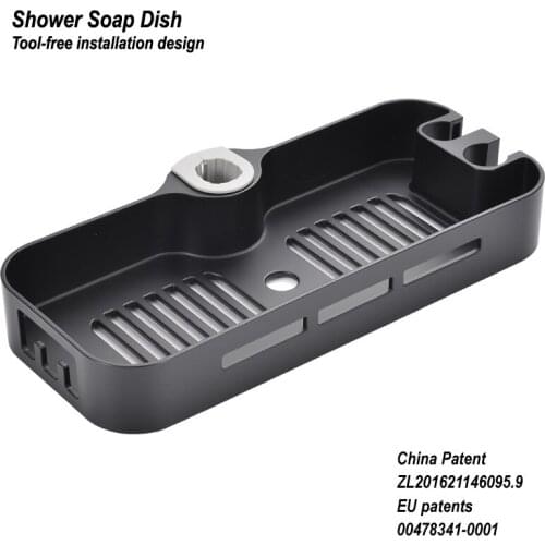 Matte black bathroom shelf perforation-free square shower bar Shower bar multi-functional shower tray