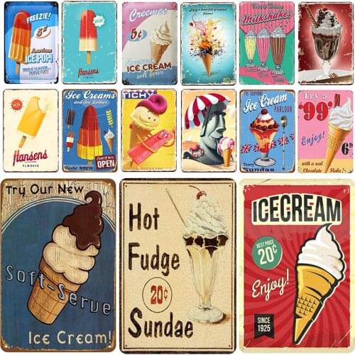Ice Cream Hot Fudge Plaque Metal Tin Signs Bar Decoration Plaque Iron Poster Pub Man Cave Funny Classical Retro Painting