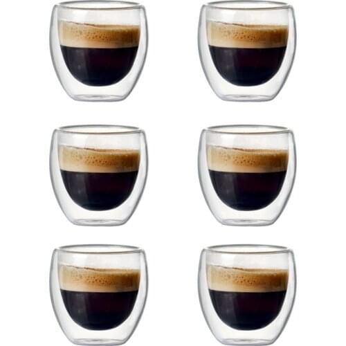 6 Sets of 80Ml Double-Layer Hollow Glass Coffee Cup Sets for Drinking Tea, Coffee, Drinking Cups Round insulated transparent cup