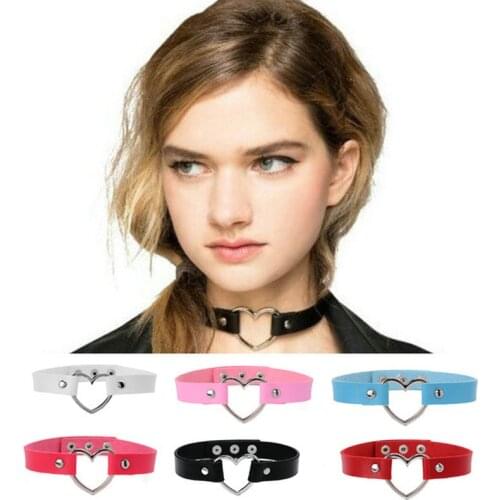 New Gothic Punk necklace Style Multi Color Alloy Heart Pendant PU Leather Choker Collar Chocker necklace lot single color