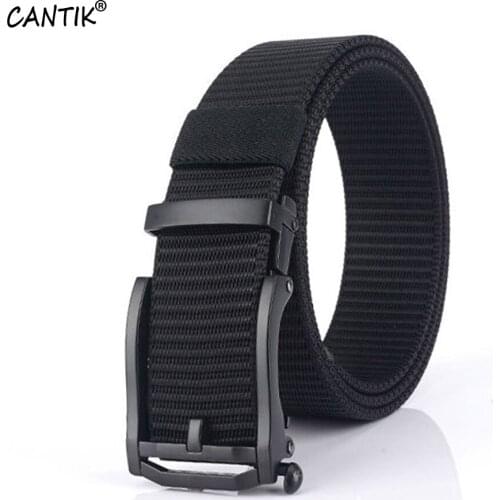 CANTIK New Unique Fake Pin Automatic Buckle Metal Quality Black Nylon Belts Men Fashion Canvas Accessories 3.5cm Width CBCA247