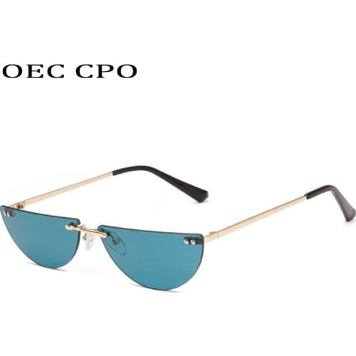 OEC CPO Ladies Rimless Sunglasses Small Clear Cat eye Sunglasses Women Men Fashion Half Round Blue Glasses For Female Gafa de