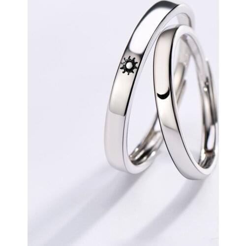 Silver Color Couple Ring Simple Style Moon Sun Adjustable Couple Rings For Girls Boys Best Friend design Jewelry