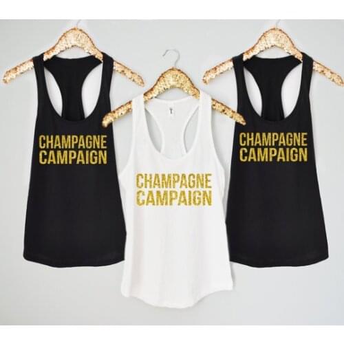 Personalize glitter Champagne Campaign wedding Bride Bridesmaid tanks tops t shirts Matron of honor Bachelorette party gifts