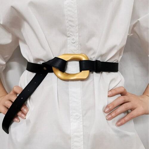 Pu Leather Big Buckle Split Joint Long Belt New Fashion Personality Women Tide Belts All-match Spring Autumn Female Waistband