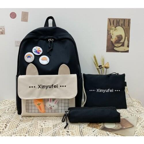 Backpack 3 Piece Set High School Backpack Bags for Teenage Girl 2021 Canvas Fashion Travel Women Bookbags Teen Student Schoolbag