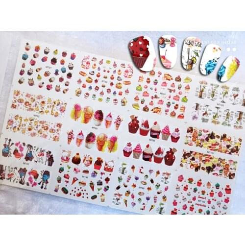 Colorful Cake Nail Water Sticker Macaron Sweet Dessert Nail Art Decorations Cartoon Cakes Sticker For Nail Studio MT91-102