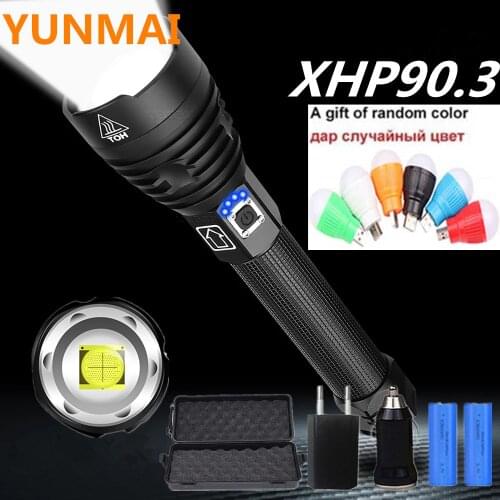 Most Powerful Xlamp XHP90.3 XHP70.2 LED Flashlight LED Torch USB XHP50 Lamp Zoom Tactical Torch 18650 26650 Rechargeable Battey