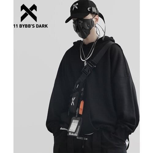11 BYBBS DARK Harajuku Hoodie Men Reflective Print Streetwear Hoodie Sweatshirt Man Tactical Function Cotton Pullover Techwear