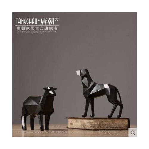 CREATIVE RESIN DOG AND SHEEP FIGURINES VINTAGE STATUE HOME DECOR CRAFTS ROOM DECORATION OBJECTS ORNAMENT RESIN ANIMAL FIGURINES