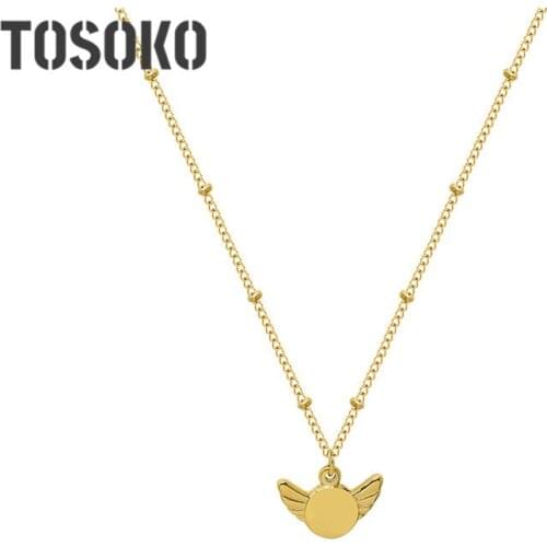 TOSOKO Stainless Steel Jewelry Wing Geometric Prototype Pendant Clavicle Chain Simple Necklace BSP977