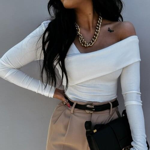 Autumn Long Sleeve T-shirt Casual Crop Top for Women Elegant Fashion Off Shoulder Skinny Pullovers t shirt Streetwear Outfits