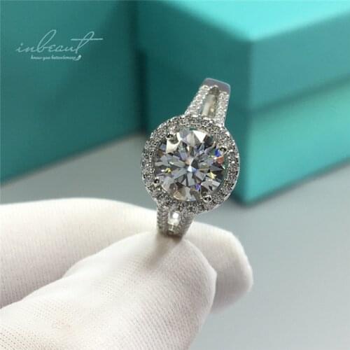 Inbeaut 925 Silver 2 ct Round Excellent Cut Pass Diamond Test D Color Sparkling Moissanite Ring Women Classic Wedding Jewelry